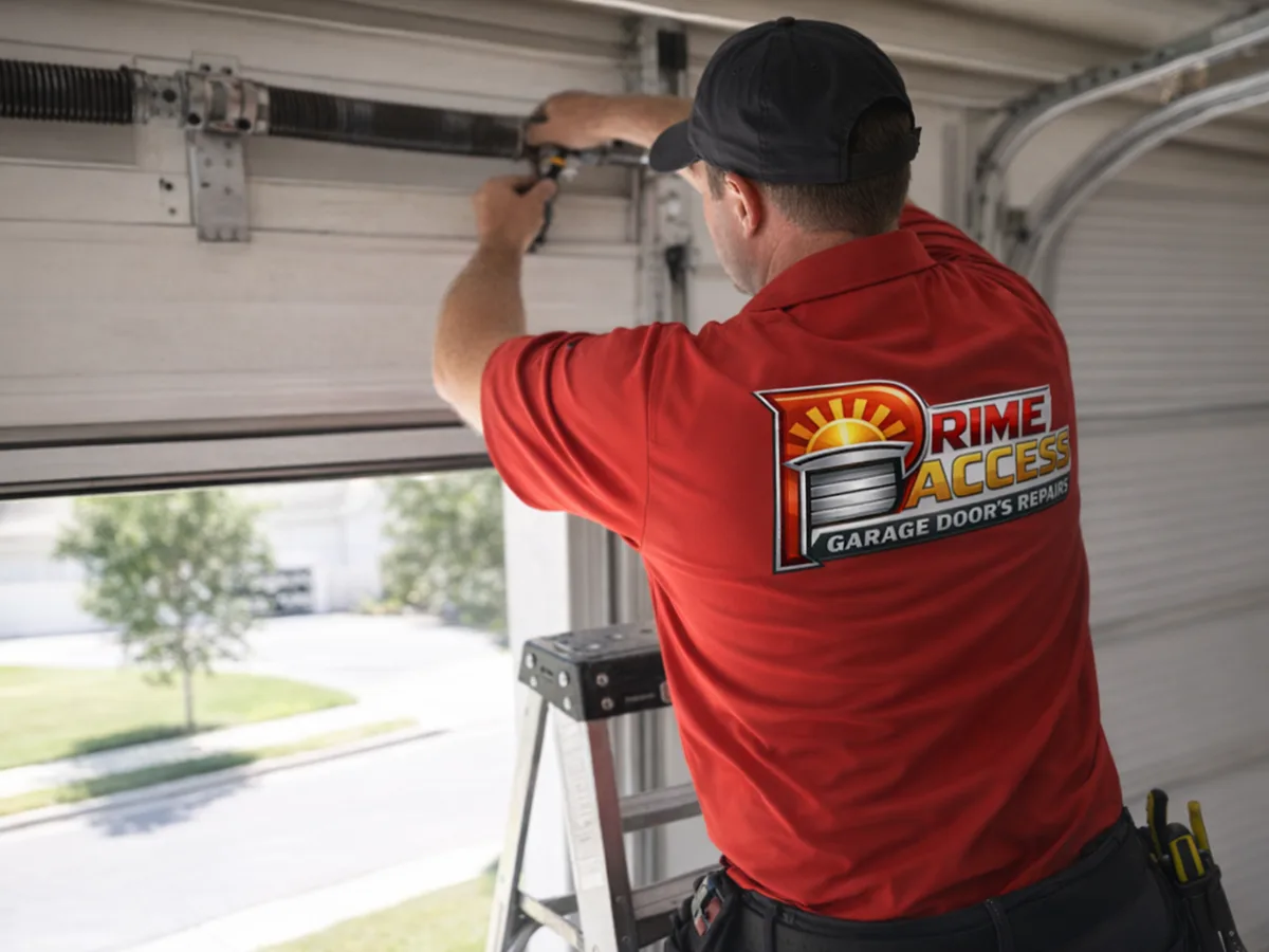garage door repair technician on the job in Amherst, MA